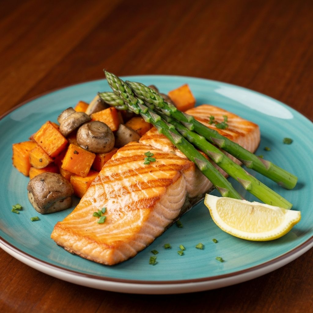 Cena saludable con salmón
